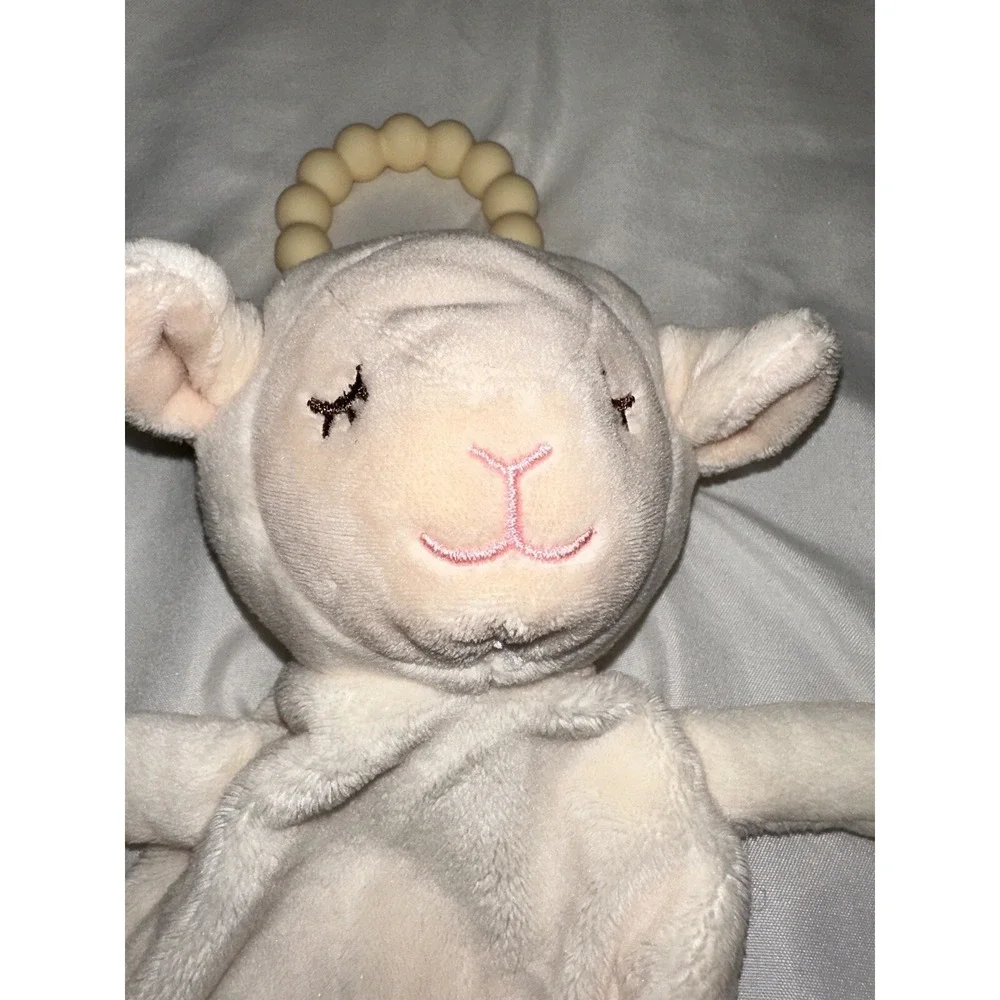 Douglas‎ Baby Lamb Lovey Teething Ring Ivory Embroidered Moon Stars